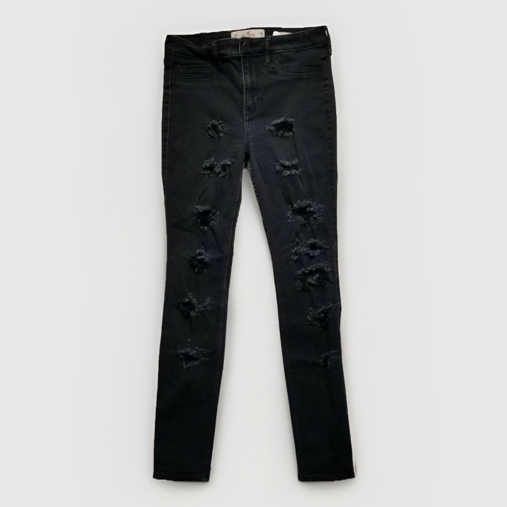 HOLLISTER Jeans Women 26x28 Black Original Stretch High Rise Super Skinny Destro